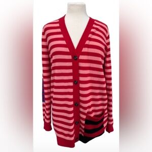 Size M CAbi Red and Pink Striped Cardigan